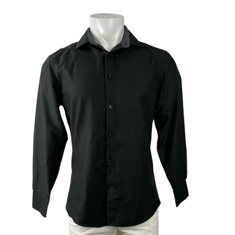 BC Collection Men's Black Slim Fit Long Sleeve Button Down Shirt Top Size S
